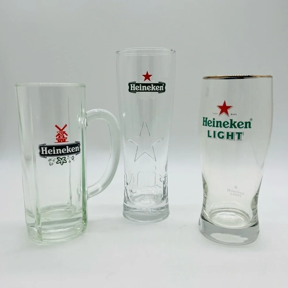 SET OF 3 HEINEKEN & HEINEKEN LIGHT BAR GLASSWARE